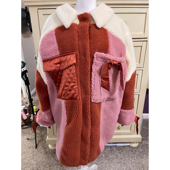 For Love And Lemons Jackets & Blazers - Love and Lemons Womens Rumi Sherpa Jacket Pink White Burnt Orange Size M